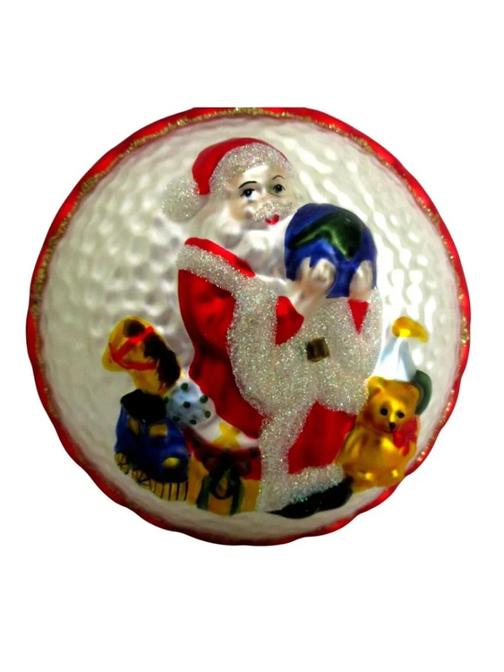 Vintage Waterford Santa Glass Christmas Ornament With Globe and Toys 4.5